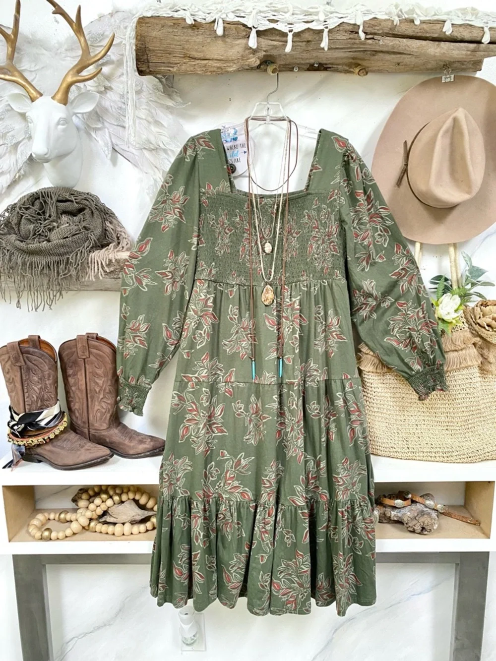 Farmhouse/cottagecore boho tired dress w prairie Country vibe - Picture 2 of 11